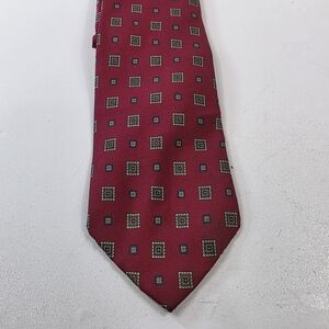 Oscar de la Renta Burgundy Silk Tie Geometric Square Pattern 58" USA
